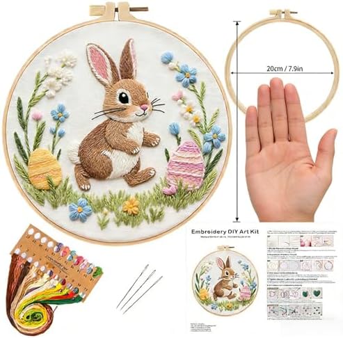 BoAn 3D Rabbit Embroidery Kit for Adults, DIY Hand Embroidery Craft Kit