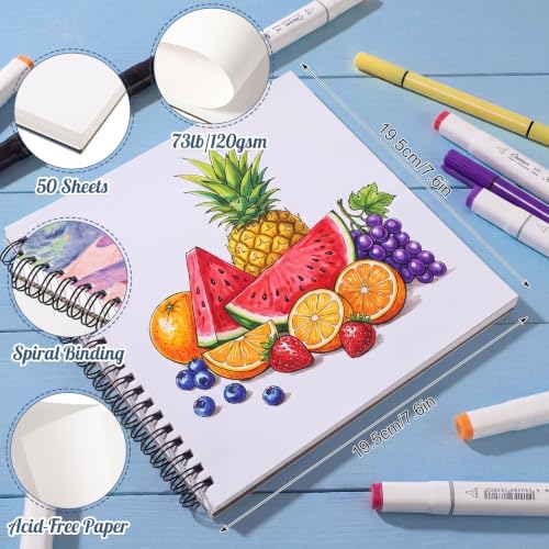 7.6 × 7.6 Inch Marker Sketchbook,120gsm Drawing Paper for Alcohol Markers | Acid-Free Smooth Drawing Paper, Ideal for Blending And Layering, Works with Markers, Pens, Pencils & Brush Lettering
