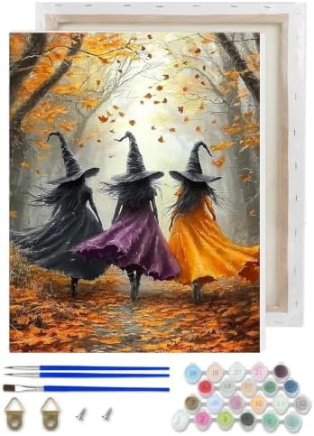 Witch Paint by Numbers Kit for Adults Beginner with Framed 10x12 Inch