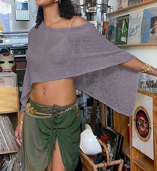 Women Sheer Poncho Shawl Top Lightweight Knit Pullover Beach Cover Up Tops