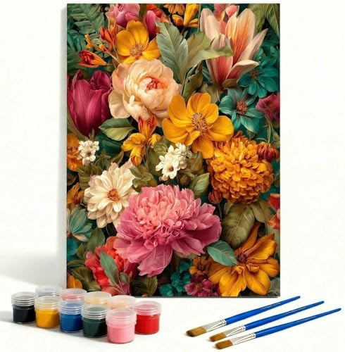 Amphol Paint by Numbers Kit for Adults - DIY Floral Symphony Paint by Numbers on Unframed 16”x20” Canvas, Oil Painting by Number Kit for Home Wall Decor, Stress Relief with Complete Acrylic Paint Set