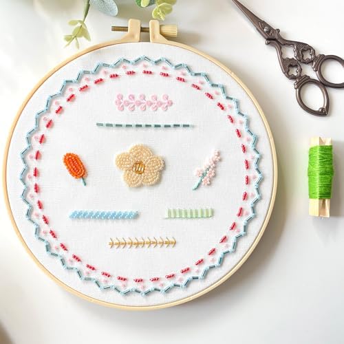 Myfelicity Bead Embroidery kit with Floral Patterns, Colorful Thread Sets, and Instructions, Suitable for Beginners and Adults, Box Packaging