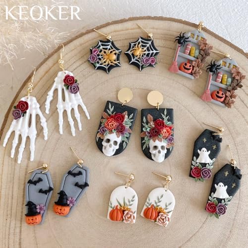 KEOKER Halloween Polymer Clay Molds for Jewelry, Earring Molds, 3D Mold, Halloween Earring Decoration (Substitute Polymer Clay Cutters)