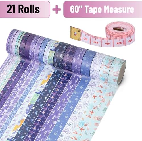 Mr. Pen- Washi Tape Set, 21 Rolls, Assorted Sizes, 5 Yards/Roll | Washi Tape for Scrapbook, Arts, Crafts, Journals and Planners, Tide & Bloom Design