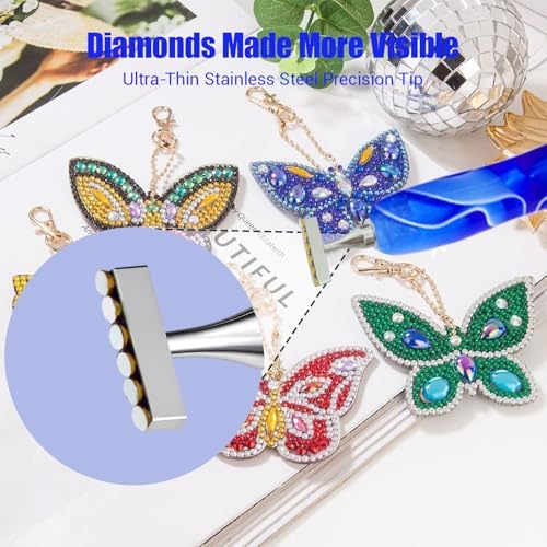 Huanlys Diamond Art Pens Tools Diamond Painting Accessories Kits with Screw Steel Rose Gold Metal Tip Nibs Placers Roller Tool Accessories (Blue Silver 6)
