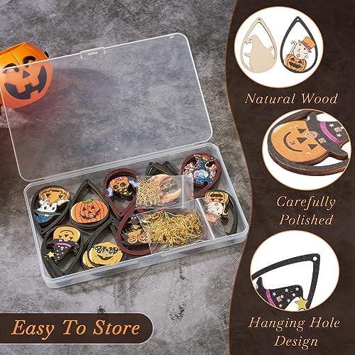 Elecrelive 40Sets Halloween Wooden Earrings Pumpkin Ghost Bat Fall Earring