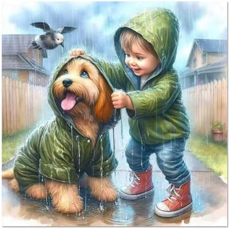 WULINHUAFA Dog and Boy Paint by Numbers Adults Beginner 16x16 Inch | Dog Adult Paint by Number Kits, DIY Acrylic Oil Easy Painting by Numbers for Gifts Home Wall Decor Without Frame