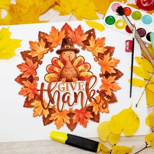 Unfinished Fall Wreaths Wood Crafts to Paint Set of 3, 11" Bulk Autumn Leaves Pumpkin Wreath Ornaments for Painting, Unfinished Wood Cutouts DIY Ornaments for Front Door with Ropes (Leaf.Turkey)