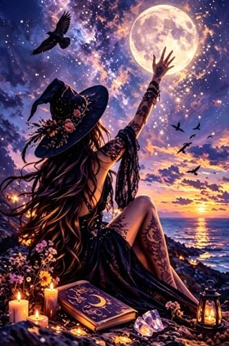 MXCFZX Halloween Paint by Number DIY Painting On Canvas, The Witch Paintwork with Paintbrushes Acrylic Paints,Perfect for Paint by Numbers for Adults Students Beginner, for Home Wall Decor 16x20 in