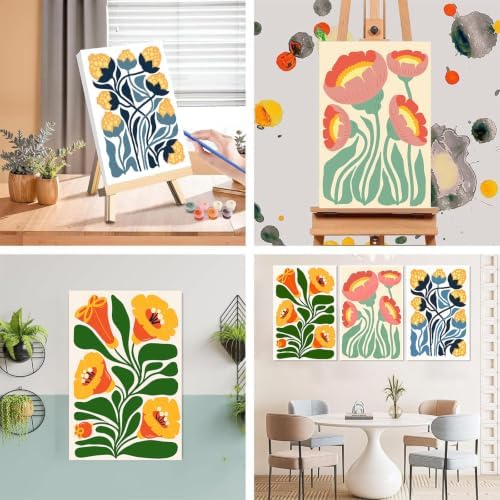 3 Pack Frame Paint by Numbers Kit for Adults, Flowers Paint by Numbers