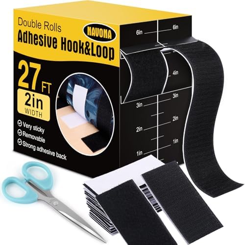 Navona 27Ft x 2 Inch Heavy Duty Hook and Loop Strips with Adhesive, Black