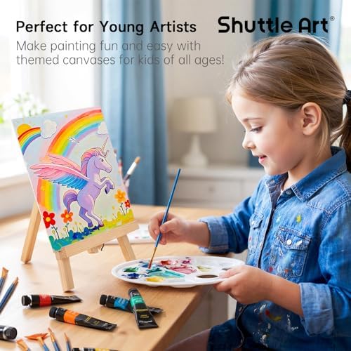 69 Pack Kids Paint Set, Shuttle Art Art Set for Kids with 30 Colors Acrylic Paint, Wood Easel, Canvas, Painting Pad, Brushes, Palette and Smock, Complete Paint Set for Boys and Girls(package may very)