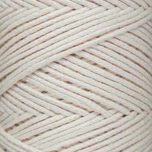 Makromecity, Cotton Macrame Cord 2mm x 195 Yards (590 feet) 2mm Recycled Cotton Crochet Yarn for Macrame Art & Crafts for Wall Hangings, Bags, Underplate, Rug (25 Colors Available) (Ecru)