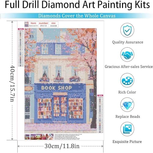Diamond Art Kits for Adults,Pink Bookstore Diamond Painting Kits 12x16in
