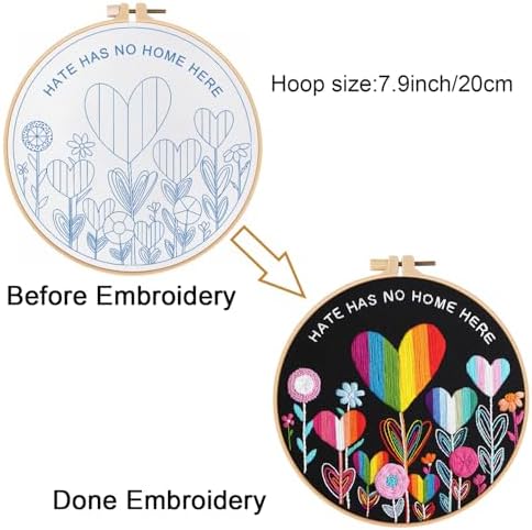 Louise Maelys LGBT Love Embroidery Kit for Beginners, Flower Pattern