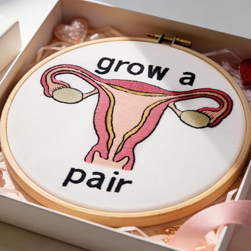 Hand Embroidery Kits for Beginners Adults, Grow a Pair Uterus Embroidery DIY Kit, Stamped Cross Stitch Kits for Beginners Adult Craft Kits for Women, Entire Set of Embroidery Supplies & Video Tutorial