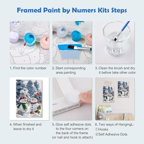 MOGTAA Christmas Paint by Numbers Kit for Adults Beginners with Frame, Snowman Adult Paint by Number Kits on Canvas with Easel, Easy DIY Winter Oil Painting Kits for Home Decor, 8x12in