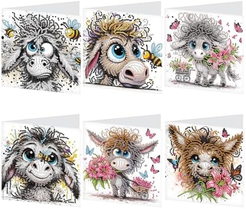 6 Pcs 30x15cm 5D Diamond Painting Greeting Cards Kits, Handmade Festival Greeting Cards with Envelopes DIY Diamond Art Crafts Birthday Cards Sparkling Designs for Birthdays Christmas Holiday (Donkey)