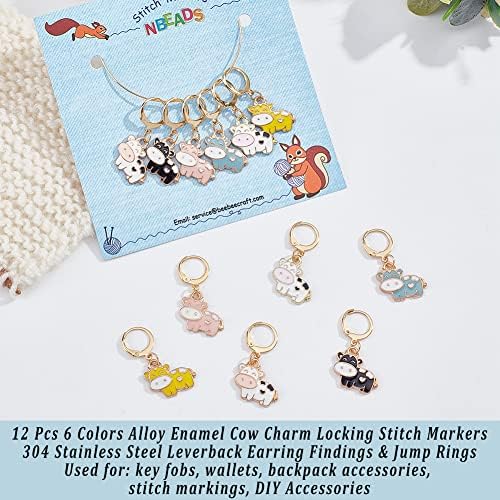 NBEADS 12 Pcs Cow Stitch Markers, 6 Colors Alloy Enamel Cow Crochet Stitch Marker Charms Removable Locking Stitch Marker for Knitting Weaving Sewing Accessories Quilting Handmade Jewelry