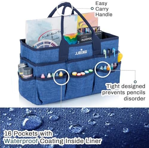 JJRING Craft Tote Bag Organizer For Art Storage With Multiple Pockets, Blue