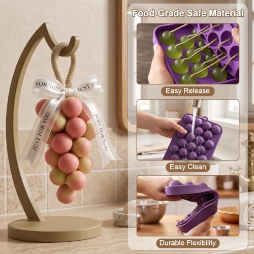 Silicone Grape Soap Mold Kit for DIY Soap Making, with Tool (Cotton Rope, Bow Ribbons, Tweezers), Reusable Soap Making Supplies for Crafts, Gifts & Beginners