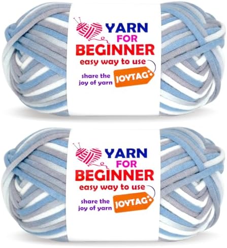 2 * 50g Rainbow Beginner Crochet Yarn for Crocheting and Knitting Multicolor Cotton Crochet Yarn for Beginners(Blue Grey)