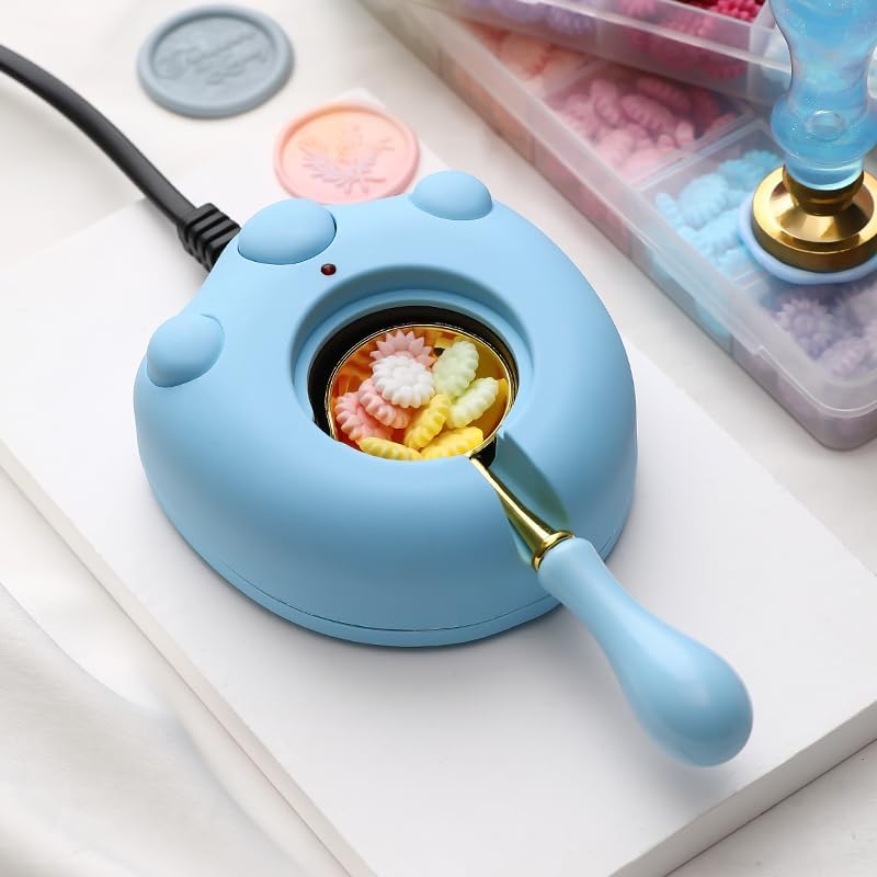 Blue Electric Wax Seal Warmer with Spoon and Tweezers Great Tool for DIY Melting Sealing Wax Beads and Sticks (Blue)