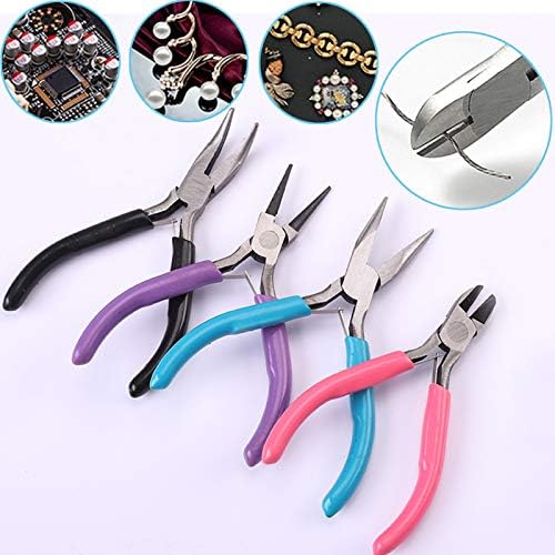 URSKYTOUS 4Pcs Jewelry Pliers Set Jewelry Making Pliers Tools Kit Include Jewelry Making Needle Nose Chain Nose Round Bent Pliers Wire Cutter for Bracelet Beading DIY Craft Jewelry Making Supplies