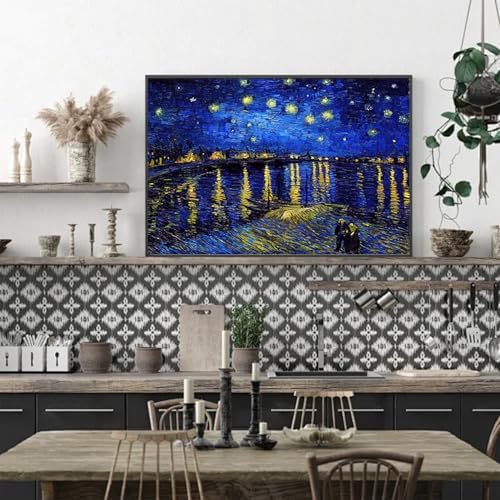 VeGuude Diamond Painting Kits for Adults, Van Gogh Starry Night over the Rhône Diamond Art for Beginner DIY Round 5D Paint with Diamonds Gem Full Drill Diamond Dots for Home Wall Decor Gifts 16x12inch