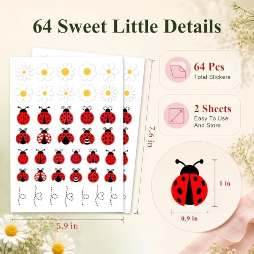 Set of 70, Little Daisies Stickers, Cute Flower Stickers, Laptop Stickers, Water Bottle Stickers, Phone Flower Sticker, Aesthetic Stickers, Vinyl Stickers Daisy Sticker Pack, 1 inches (Daisy-Ladybug)