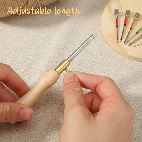 13 Pack Adjustable Punch Needle Tool Punch Needle Kit Wooden Handle Embroidery Tool Set for Beginner DIY Craft Yarn Floss Cross Stitching