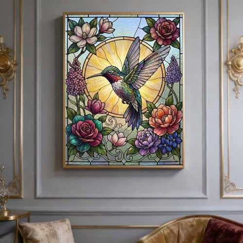 Stained Glass Diamond Art Kits for Adults, Hummingbird Diamond Painting