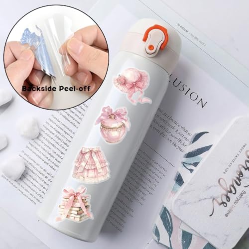50pcs Pink Flowers Stickers Scrapbook, Self-Adhesive Waterproof Vinyl Sticker for Laptops, Aesthetic Decor Journal Stickers Planner Accessories for Luggage, Water Bottles