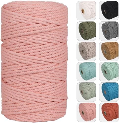 NOANTA 4mm 109yards Macrame Cord, Colored Cotton Macrame Yarn, Meat Pink