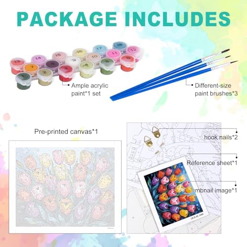 GEEHEIY Paint by Numbers Kit for Adults, Colorful Tulip Number Painting, 16 x 20 Inch