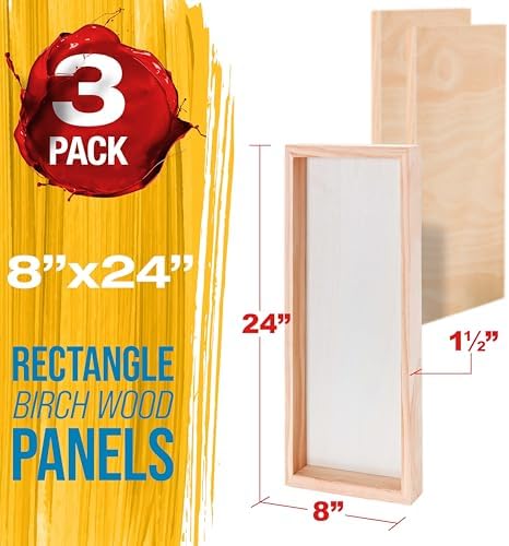 U.S. Art Supply 8" x 24" Unfinished Cradled Wood Panels for Painting | Gallery 1-1/2" Deep (3 Pack) - Artist Depth Wooden Wall Canvases - Mixed-Media Craft, Acrylic, Oil, Encaustic, Paint Pouring