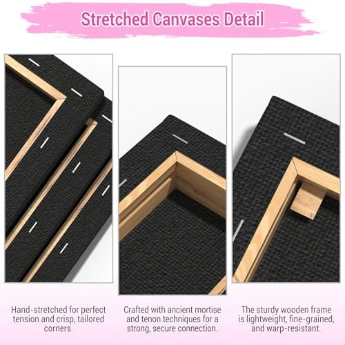 Stretched Canvases for Painting, 4x12 Inch Painting Supplies for Artists, Black Blank Canvas Pack, 3-Pack for Acrylic, Oil and Gouache Paints