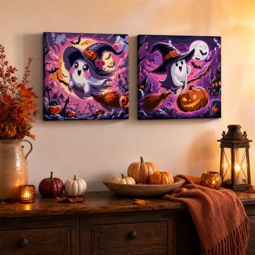 Yiolikan 2Pcs Halloween Paint by Numbers Kits for Adults Framed