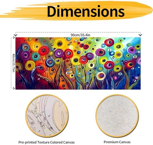 YALKIN Paint by Number for Adult Kits, DIY Abstract Wild Flower Oil Acrylic Painting Kits for Adults Beginners on Canvas for Home Wall Decor Gifts 40x90CM/15.8x35.4in (No Frame)