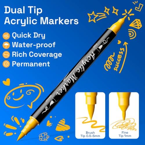 Coogert 80 Acrylic Paint Markers Set (75 Colors + 5 Pro-Essentials): Ultra-Opaque, Fine & Brush Dual Tip Paint Pens for Rock Painting, Wood, Canvas, Fabric, Ceramic, Glass, DIY Crafts Perfect Art Gift