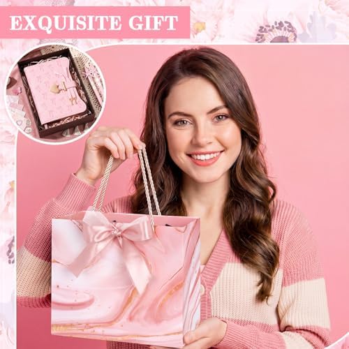 Janlaugh DIY Journal Diary with Lock Pack Scrapbook Kit, Pink, Bow | Stationery Diary Supplies, Scrapbook Supplies Art Crafts Kit for Birthday Holidays Ideal Gifts, Feather Bookmark Stickers