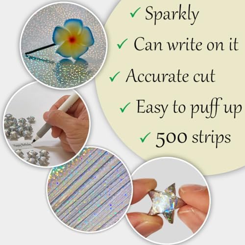 500-Strips Silver Sparkle Foil Paper Strips for Making Origami Stars, Lucky Stars, Puff Stars. Reflective Mirror Shiny Paper Strips, 0.5 x 11 inch. (Silver Sparkle Foil, 500)