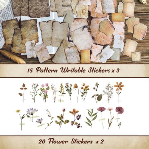 565 Pcs Vintage Scrapbook Paper Kit, Scrapbook Paper Supplies with Flowers Stickers, Journaling Decorative CraftPaper Set for Junk Journal, Retro Crafts