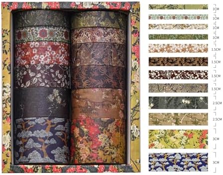 12 Rolls Chinoiserie Washi Tape Set Chinese Arts Adhesive Tapes Geometric Garden Decorative Masking Tape Sets for Craft, Kids, Scrapbook, DIY, Gift Wrapping (Serene Mountain Abode)