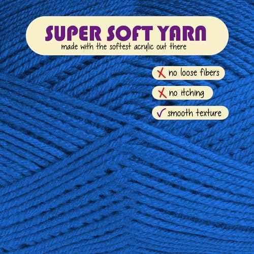 Acrylic Yarn for Crocheting & Knitting – Soft Crochet Yarn for Crocheting, 3 Pack of 370 Yards, Perfect for Crafts & Amigurumi, Medium Worsted Weight 4, Royal Blue