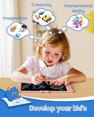 TEKFUN LCD Writing Tablet Doodle Board, 8.5inch Colorful Drawing Tablet Writing Pad, Kids Gifts Toys for 3 4 5 6 7 Year Old Kids, Erasable Doodle Pad Toddler Travel Car Toy Road Trip Activity (Pink)