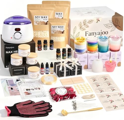 Fanyajoo Candle Making Kit,Candle Making Kit for Adults & Beginners–1200g Soy Wax，Digital Wax Melting Pot, Floral Candle Molds, Gift Boxes,Complete DIY Set，Perfect for Home Crafts & Giftin