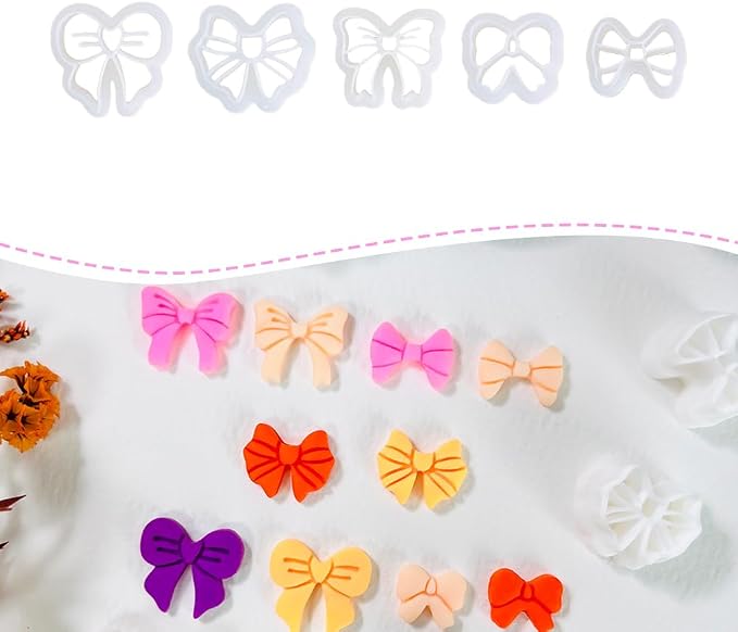 Xaekicr Polymer Clay Cutters Bow Set – 5PCS Cute Bow Clay Cutters for Polymer Clay Jewelry, Sweet Ribbon Clay Earring Cutters Shapes, DIY Clay Tools for Earrings, Charms and Crafts