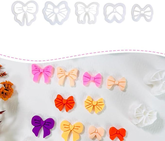 Xaekicr Polymer Clay Cutters Bow Set – 5PCS Cute Bow Clay Cutters for Polymer Clay Jewelry, Sweet Ribbon Clay Earring Cutters Shapes, DIY Clay Tools for Earrings, Charms and Crafts