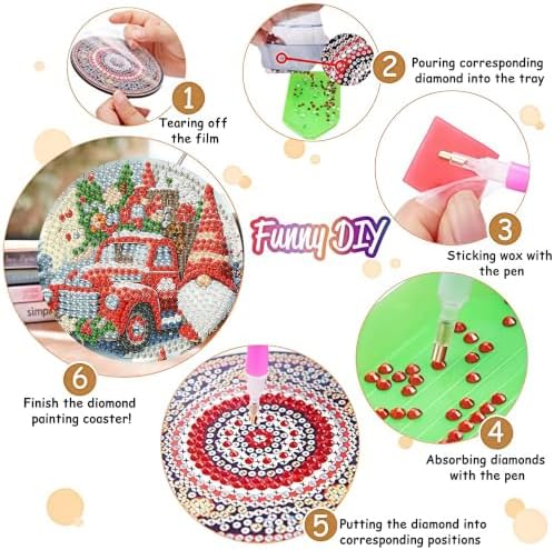8 Pack Christmas Diamond Art Coasters,Diamond Painting Coasters Kits
